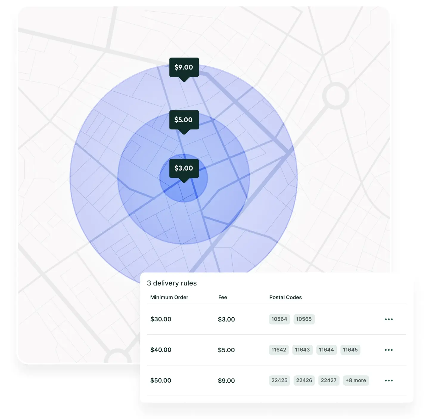 An image of a map visualizing Cottage delivery rules